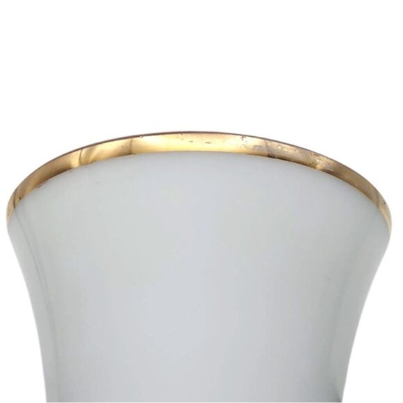 Vintage Milk Glass Ball Vase Hand Painted Floral Gold Trim Ribbed Neck MCM - Picture 6 of 7